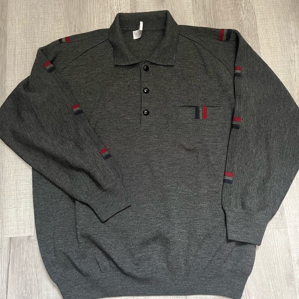 Vintage 80’s retro Men’s thick Lana wool blend ski winter jumper Sweater XL gray